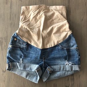Distressed Dark Jean Maternity Shorts